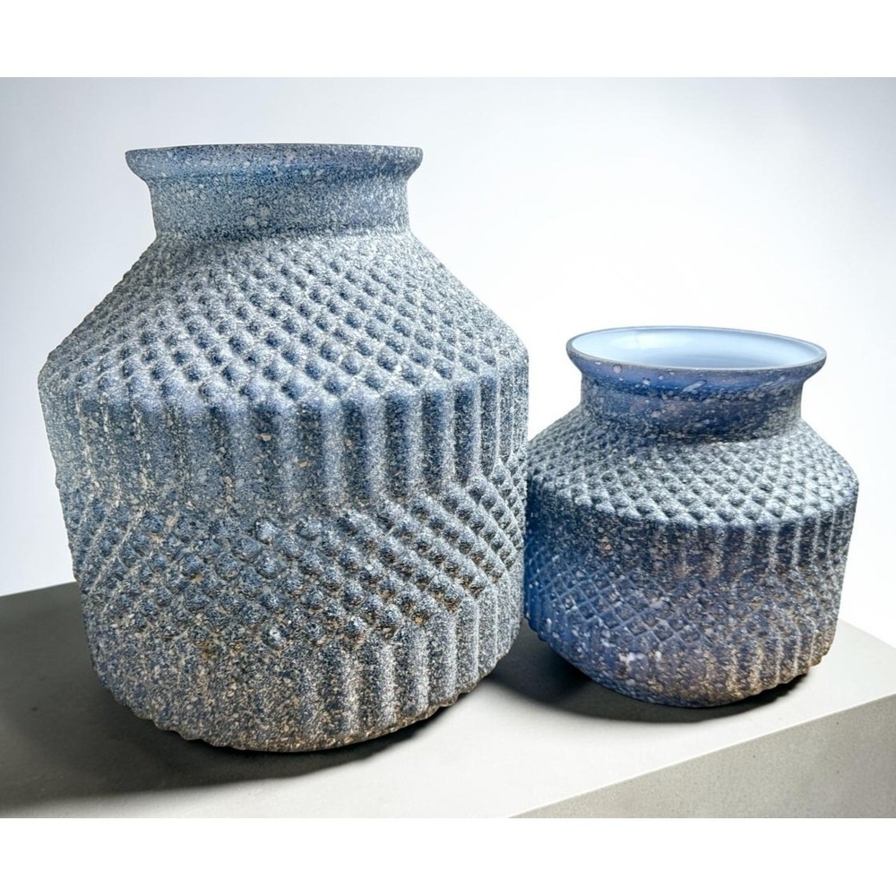 Surya Catalana Blue Glass Vase Set 2 Boho Textured Table Decor Handmade Art